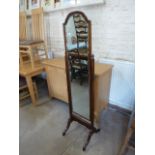 A walnut cheval mirror - Height 158cm x Width 42cm