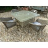 A Bramblecrest square table with four stacking armchairs - 124cm x 124cm