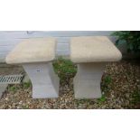A pair of limestone garden stools - Height 46cm x 30cm x 30cm