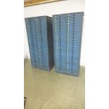 A pair of blue painted filing chests each with fifty small drawers - Height 162cm x Width 72cm x
