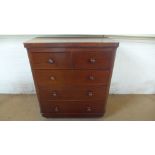 A Victorian mahogany two over three chest of drawers on later casters - Height 116cm x 98cm x 46cm