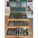 An oak canteen of plated cutlery - 12 setting with additional souvenir spoons Condition report: