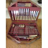 A canteen of plated cutlery - six setting in a walnut case Condition report: Some usage but