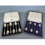 A boxed set of six silver teaspoons and six silver coffee spoons - Weight approx 3.