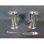 A pair of silver Art Nouveau vases - Height 9cm - Birmingham 1904/05 maker JW and a silver butter