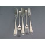 Five silver hallmarked dinner forks different makers and dates, two Dublin,