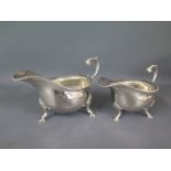 Two silver hallmarked sauce boats, ribbed edges to top,