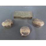 Four small silver boxes - total weight approx 1 troy oz - all good condition