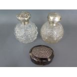 Two silver top bottles and a tortoiseshell effect box - denting to tops of bottles,