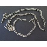 Three silver watch chains, one with medallion, all with T bars - Weight approx.