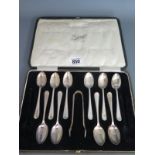A part set of ten silver teaspoons with nips boxed - approx weight 4.
