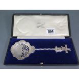 A Dutch silver windmill sifter spoon - Length 18cm - boxed in good condition - approx weight 1.