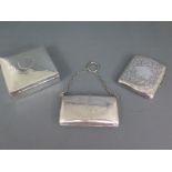 A silver desk cigarette box - 3cm x 9cm x 9cm - worn condition - a silver cigarette case and a