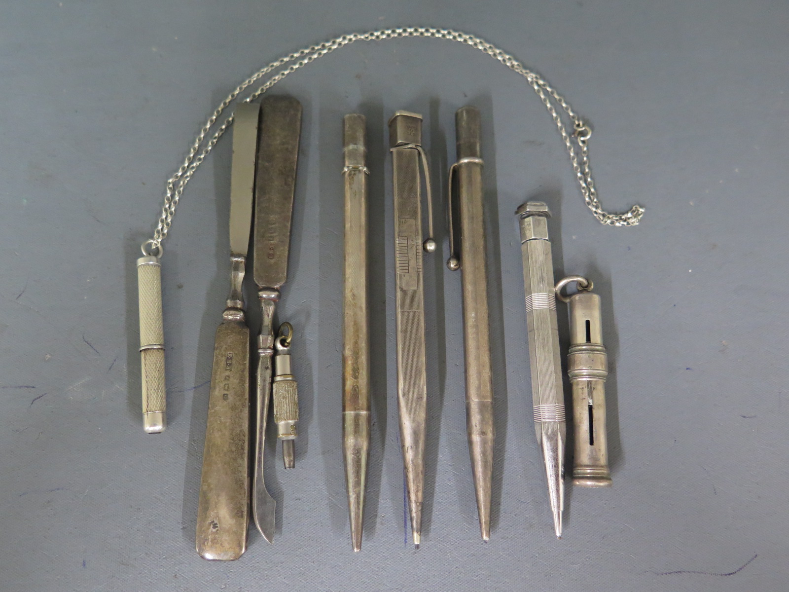 A quantity of silver propelling pencils and silver handled tools - Image 2 of 2