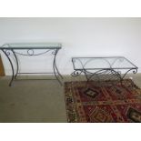 A Marks and Spencers wrought iron coffee table and a matching consul table