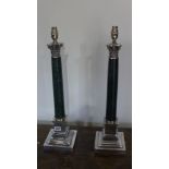 A pair of modern table lamps with marble columns - Height 59cm - needs wiring