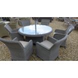 A Bramblecrest Geneva 140cm round table with six armchairs,