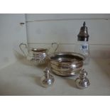 A silver plated sugar bowl, a silver top caster,