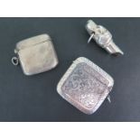 Two silver vestas and a modern dogs head whistle - general wear to vestas - whistle clean condition