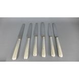 A set of six sterling silver handle knives hallmarked for London 1793 with original steel blades -