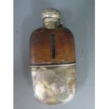 A late Victorian/Edwardian crocodile skin and silver plated hip flask - Height 15cm - wear to plate,