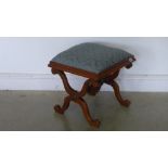 An early Victorian walnut dressing stool with X shaped supports and turned stretchers - 46cm x 46cm