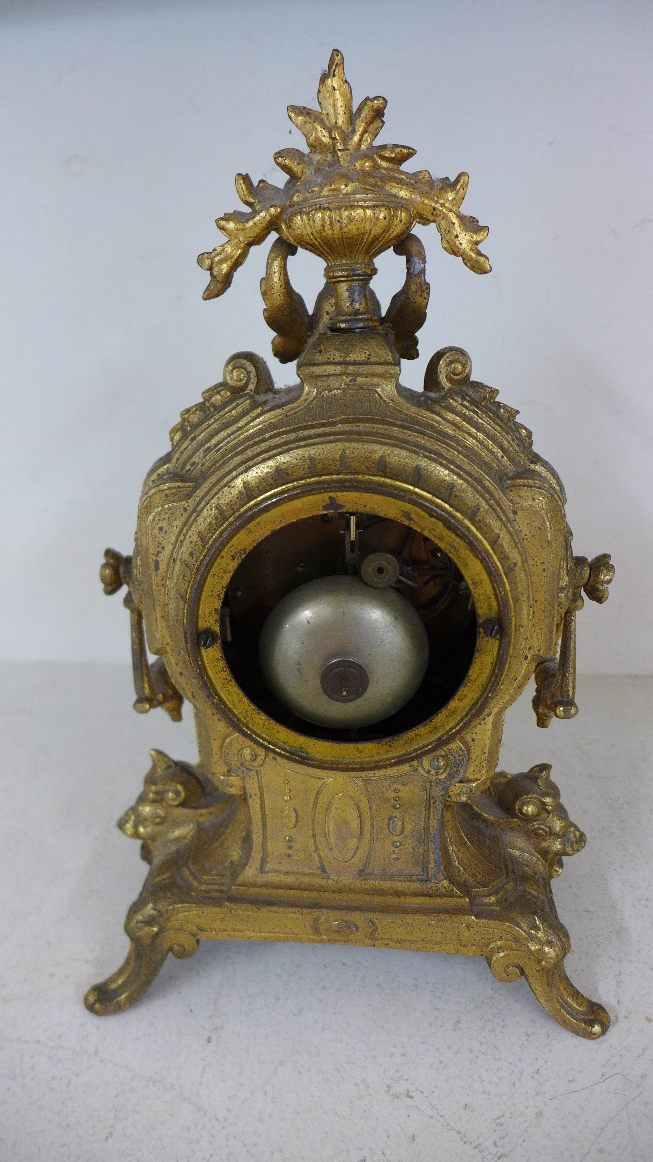 A Continental ormolu and porcelain mantel clock, - Image 3 of 3
