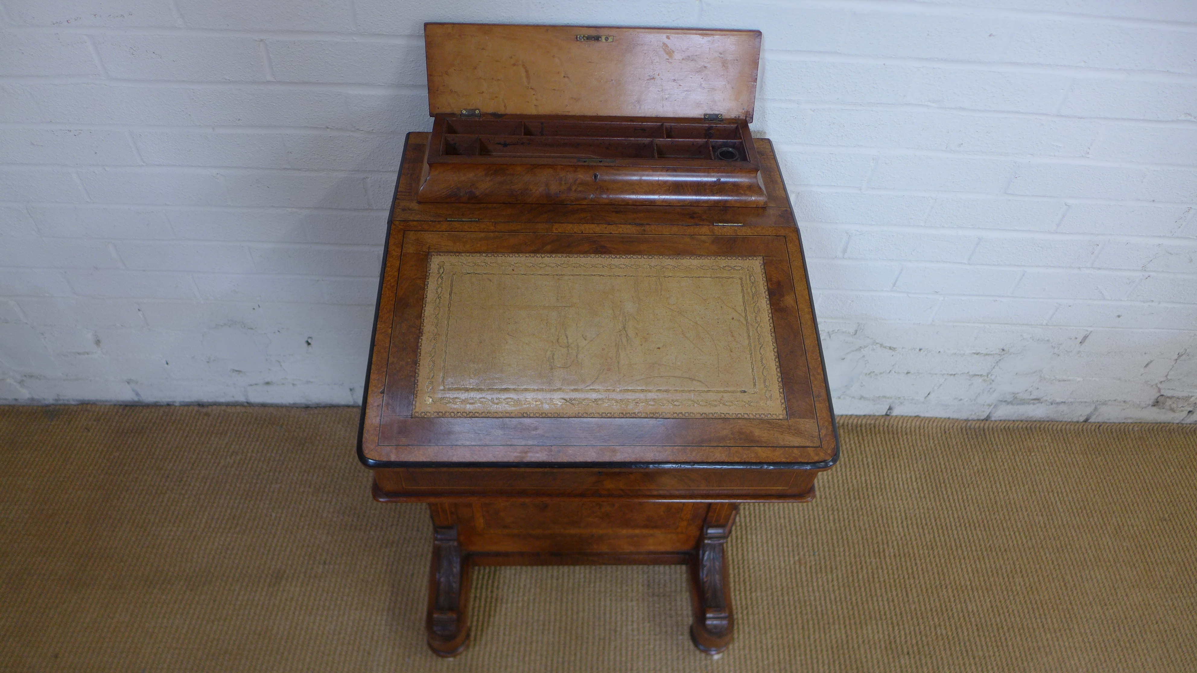 A Victorian walnut Davenport desk with a compartment above writing slope and four active drawers - - Image 3 of 4