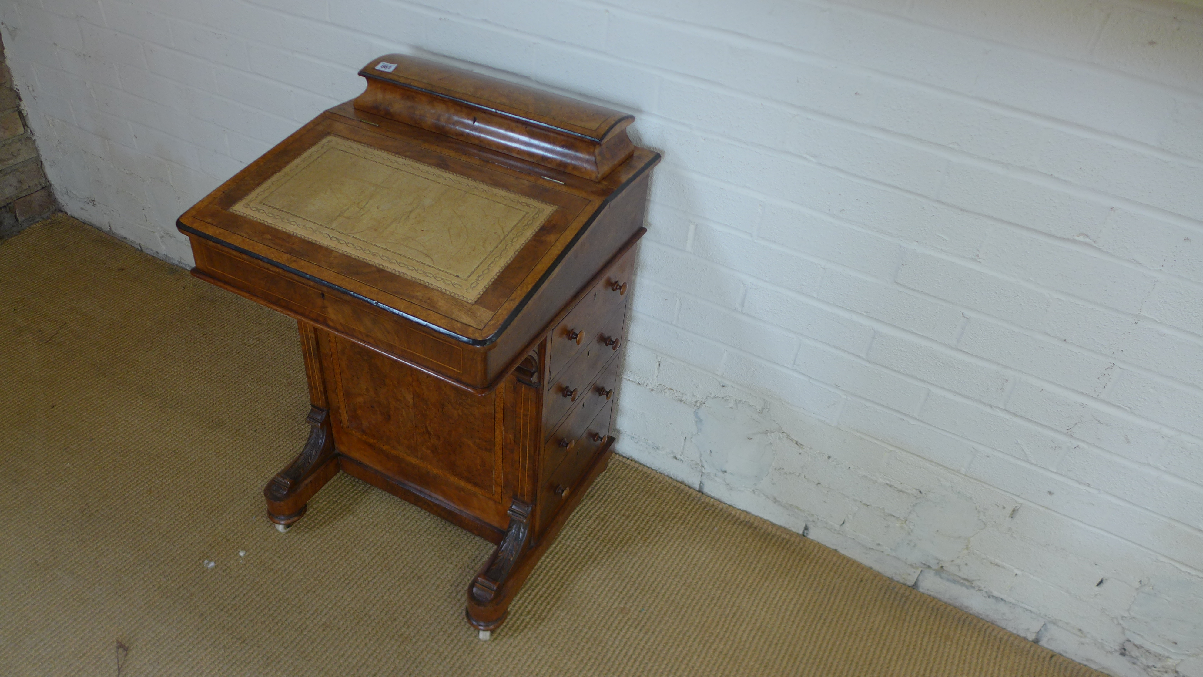 A Victorian walnut Davenport desk with a compartment above writing slope and four active drawers - - Image 4 of 4