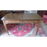 A late Victorian walnut side table with two drawers - Height 76cm x 122cm x 53cm