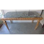 A good early 20th century Italian marble top gilt wood coffee table - Height 52cm x 103cm x 47cm