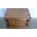 A new pine box with metal banding - Height 37cm x 58cm x 39cm