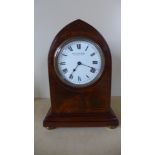 A Lancet top mahogany mantel clock - Height 21cm