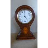 A mahogany and inlaid case balloon style mantel clock - Height 23cm