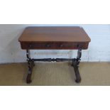 A 19th century rosewood stretcher table with two frieze drawers on shaped supports - Height 72cm x