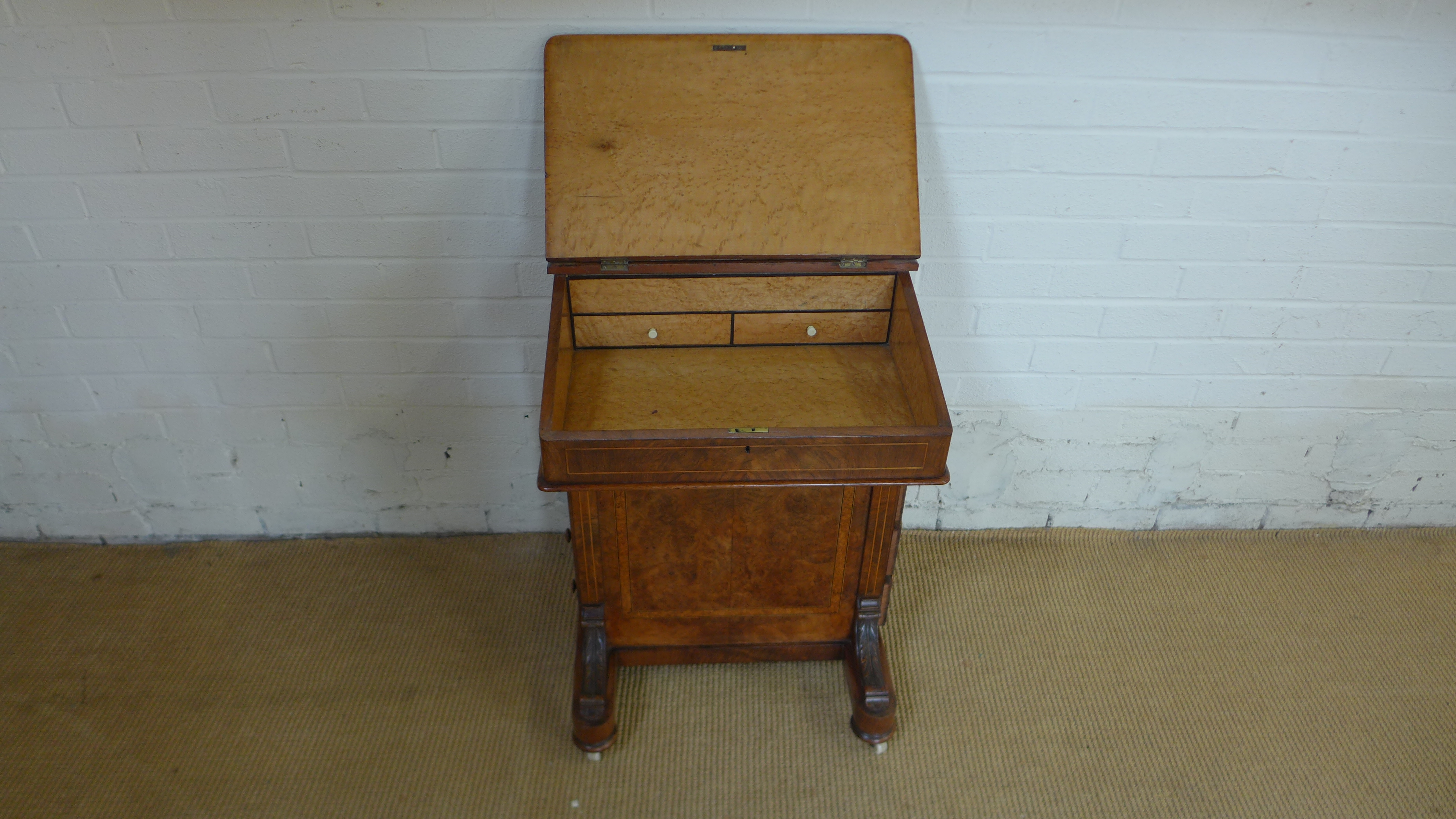 A Victorian walnut Davenport desk with a compartment above writing slope and four active drawers - - Image 2 of 4