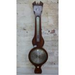 A 19th century mahogany barometer with shell inlay silvered dial and thermometer - Height 97cm