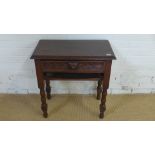 A small carved oak sidetable with a drawers - Height 66cm x 63cm x 36cm