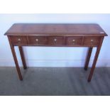 A walnut five drawer hall/side table - Height 77cm x 108cm x 29cm