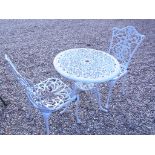 A used aluminium garden table and two chairs