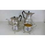 A silver hallmarked coffee and tea service consisting of teapot, milk jug,