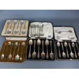 Four boxed sets of silver tea and coffee spoons,