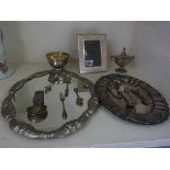 A silver plated photograph frame along with a quantity of silver plate items