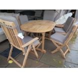 A Bramblecrest Kempton oval table with two recliners and four side chairs with cushions,