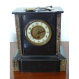 A Victorian slate and marble timepiece mantel piece clock Condition report: Needs a pendulum