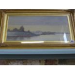 A gilt framed watercolour Norfolk Broad scene - picture size 52.5cm x 23cm - frame size 69cm x 38.