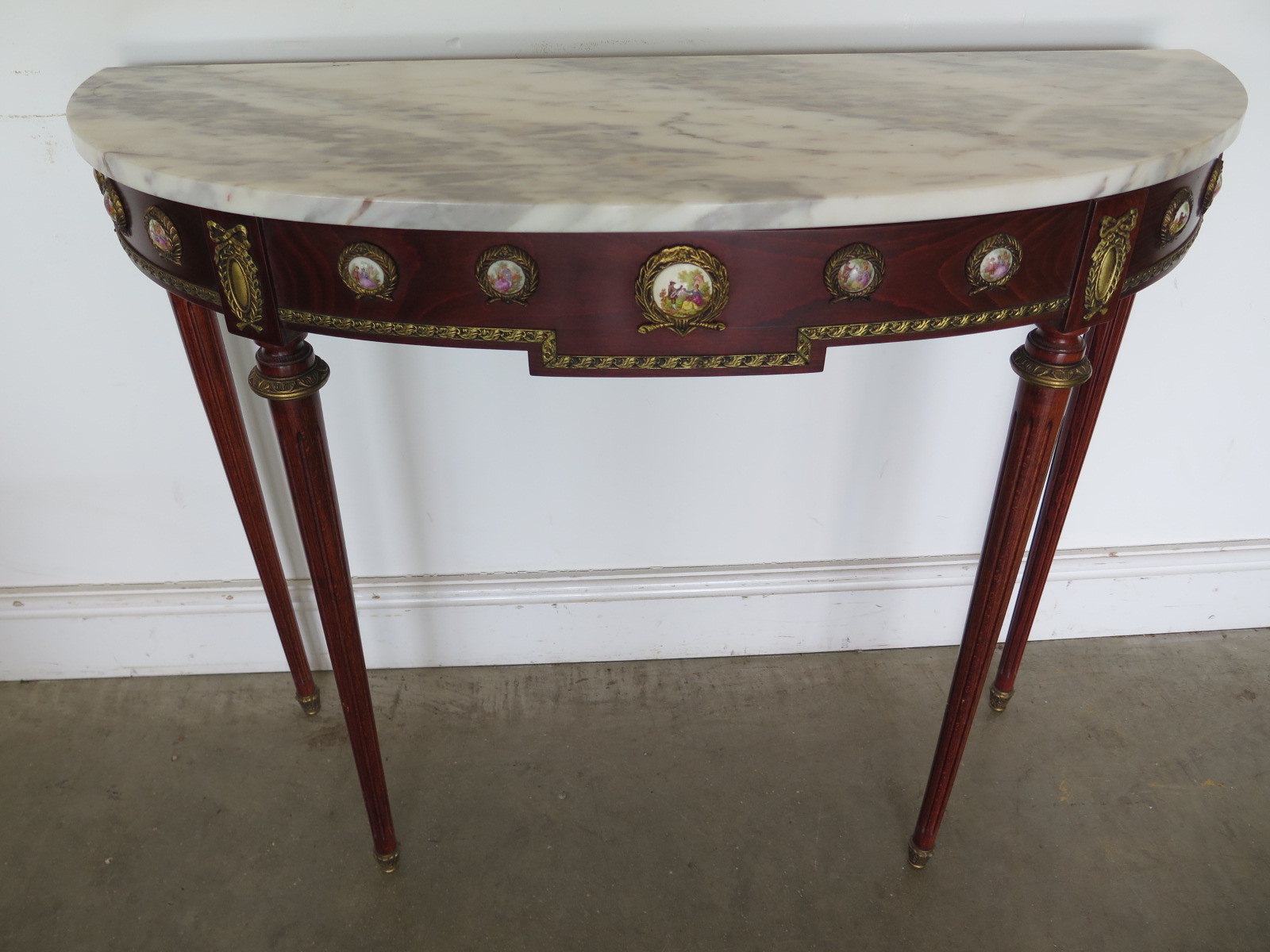 A modern D end sidetable with a marble top made by Epstien London - Width 97cm x Depth 35cm