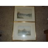 Godfrey Hall - A pair of watercolours rowing on the Thames and Bisham Abbey - 23cm x 33cm - good