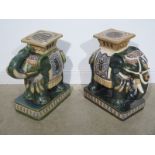 Two Chinese elephant stoneware plant stands - Height 59cm x 52cm