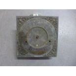 A brass 8 day striking long case clock dial and movement with calendar 11" square signed Har Bush